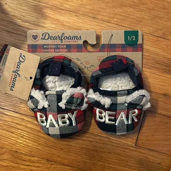 NWT Dearfoams Cozy Baby Bear Plaid Closed‎ Back Slippers Cozy Flannel Lining - Picture 4 of 4